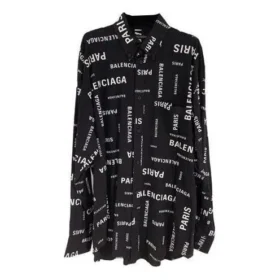 Langærmet skjorte i viskose med mønster overalt, Large-pasform “Black” 658956TPLB41070