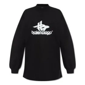 Langærmet sports-T-shirt i oversize-stil med lag-på-lag-design “Black White” 739027TPVF21070