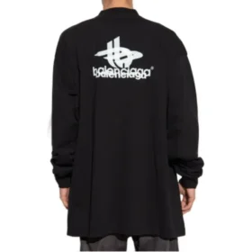 Langærmet sports-T-shirt i oversize-stil med lag-på-lag-design “Black White” 739027TPVF21070