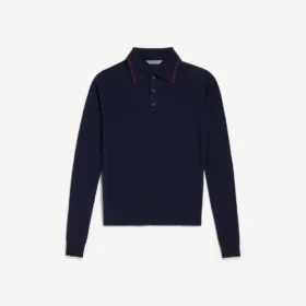 Langærmet strikket herre-Poloshirt i marineblå