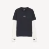 Langærmet techwear-T-shirt til mænd i marineblå/hvid