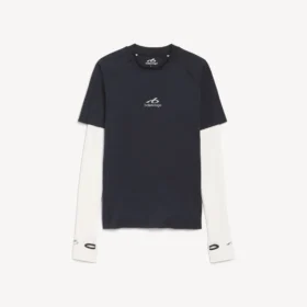 Langærmet techwear-T-shirt til mænd i marineblå/hvid