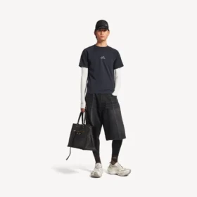 Langærmet techwear-T-shirt til mænd i marineblå/hvid