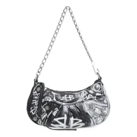 Le Cagole Mini-taske med kæde og graffiti “Black” 695814210G61090