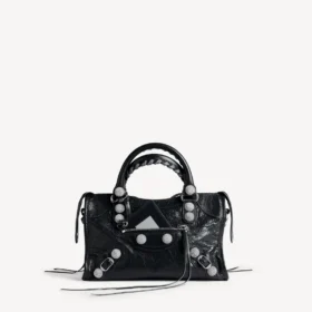 Le City-taske til kvinder, lille, med store nitter og rhinestones i sort
