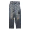 Lige denimbukser med doodle-print “Blue” 746986TOW664036