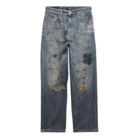 Lige denimbukser med doodle-print “Blue” 746986TOW664036