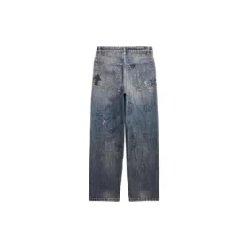 Lige denimbukser med doodle-print “Blue” 746986TOW664036