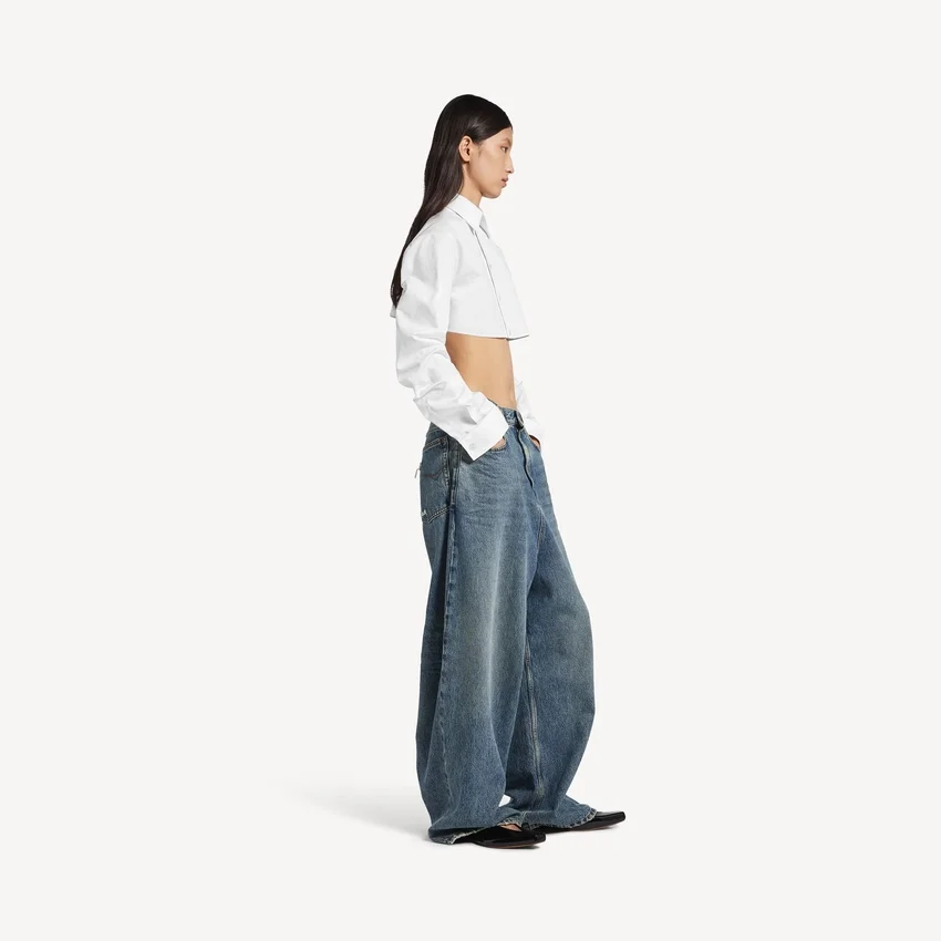 Løse jeans til kvinder med lav skridt i snavset vintageblå Løse jeans til kvinder med lav skridt i snavset vintageblå