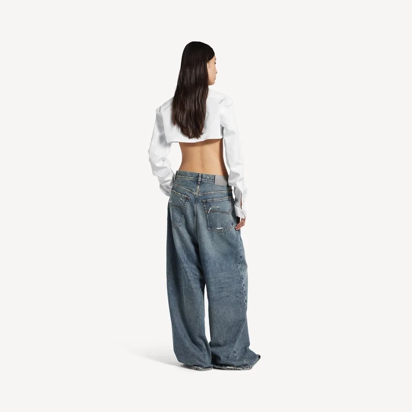 Løse jeans til kvinder med lav skridt i snavset vintageblå Løse jeans til kvinder med lav skridt i snavset vintageblå