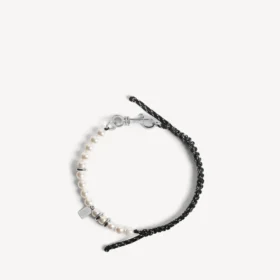 Malibu perlearmbånd/choker i sort/hvid/skinnende sølv