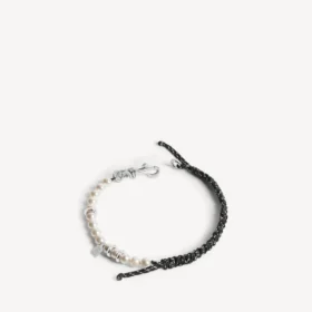 Malibu perlearmbånd/choker i sort/hvid/skinnende sølv