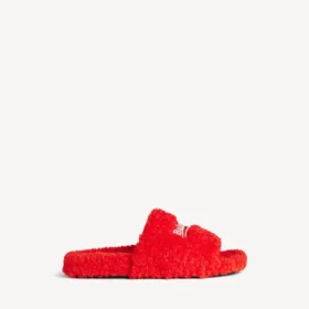 Men’s furry open mule in pop orange/hvid/rød