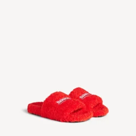Men’s furry open mule in pop orange/hvid/rød