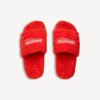 Men’s furry open mule in pop orange/hvid/rød