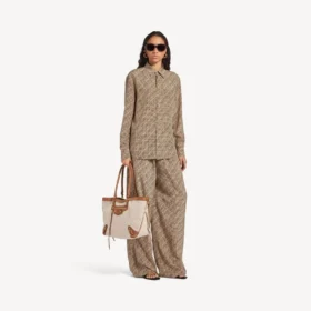 Monogramskjorte til kvinder i beige/sort