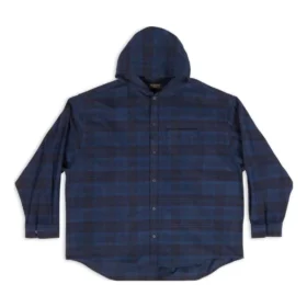 Overshirt med hætte i ternet mønster “Blue Navy” 720109TNM354202