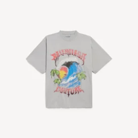 Oversized vintage surfer-T-shirt til mænd i Balenciaga-grå