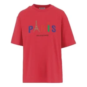 Paris Love almindelig T-shirt med tryk, kortærmet, rød 594599TGV435640 Paris Love almindelig T-shirt med tryk, kortærmet, rød 594599TGV435640
