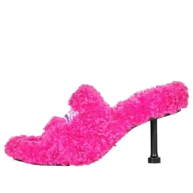 Pelsbeklædte 80 mm højhælede sandaler “Pink” 656632W2DO15096