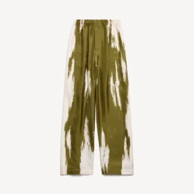Pyjamasbukser til kvinder i khaki med børstet, ridset mønster