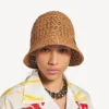 Raffia-buckethat til kvinder i beige