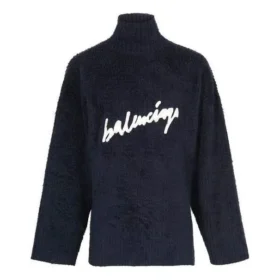 Rullekrave-trøje i børstet bomuld med skriblet logo “Navy” 625935T31828065