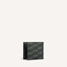 Signatur-tegnebog til mænd, firkantet og foldet, i BB Monogram-belagt lærred i sort/grå