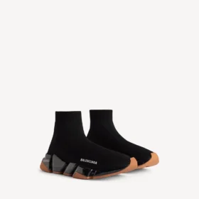 Speed 2.0-sneaker til mænd med fuld gennemsigtig sål i genanvendt strik i sort/orange