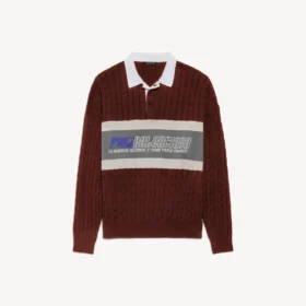 Sporty poloshirt med påsatte lapper til mænd i burgunder/flerfarvet