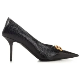 Square Knife BB-pumps i læder med krokodille-look “Black” 734238WBE711000