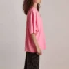 SS21 Broderet T-shirt med rund hals, lyserød 641532TJVA95764