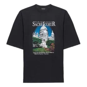 SS21 Retro-T-shirt i glatvævning, stor størrelse, korte ærmer, unisex, sort 641614TJVH61000