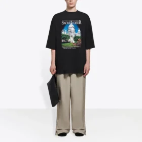 SS21 Retro-T-shirt i glatvævning, stor størrelse, korte ærmer, unisex, sort 641614TJVH61000
