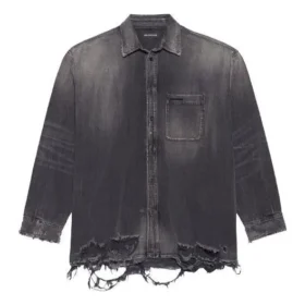 SS21 Ripped Denim-skjorte til mænd, sort 657610TBP191090