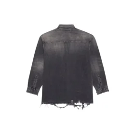 SS21 Ripped Denim-skjorte til mænd, sort 657610TBP191090