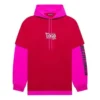 SS21 unisex-jakke med hætte og sammensyede detaljer, lange ærmer, lyserød og rød 657037TKV826295