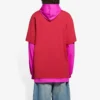 SS21 unisex-jakke med hætte og sammensyede detaljer, lange ærmer, lyserød og rød 657037TKV826295
