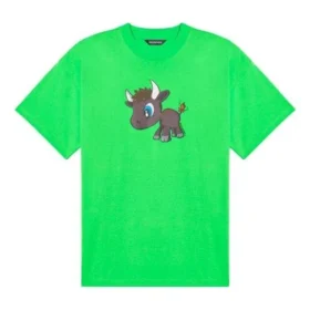 SS21 Unisex-T-shirt med kort ærme og lille tegneserieprint, grøn 612966TJVM93302