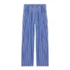 Stribet bomuldspoplin-bukser med brede ben “Blue” 583438TJM214800
