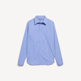 Stribet poplin-skjorte til kvinder i blå/marineblå