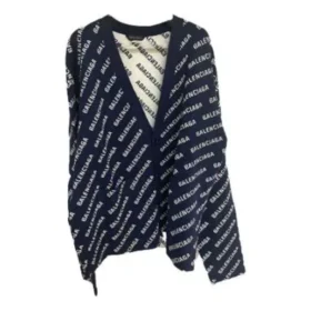 Strikket cardigan med logo overalt “Blue White” 736248T32338502