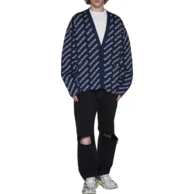 Strikket cardigan med logo overalt “Blue White” 736248T32338502