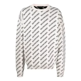 Sweater med logo overalt og rund hals “White Black” 702952T32339054