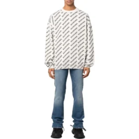 Sweater med logo overalt og rund hals “White Black” 702952T32339054