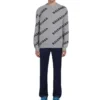 Sweatshirt i uldblanding med logo overalt og rund hals “Grey Black” 555481T14711262