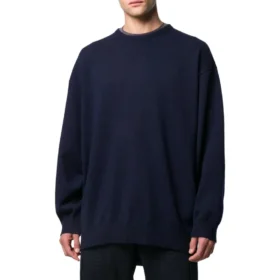 Sweatshirt med logo på ryggen, rund hals og strikket kashmir “Navy” 583111T40924140