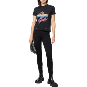 T-shirt i jersey med grafisk print og small-fit i distressed-look “Washed Black” 612964TMVH31055