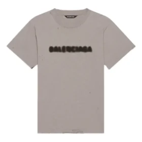 T-shirt med sløret logo, huller, retro-klassisk, korte ærmer, unisex, grå 661705TKVD58174 T-shirt med sløret logo, huller, retro-klassisk, korte ærmer, unisex, grå 661705TKVD58174