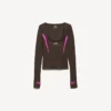 Tætsiddende langærmet techwear-top til kvinder i khakibrun/neonrosa Tætsiddende langærmet techwear-top til kvinder i khakibrun/neonrosa